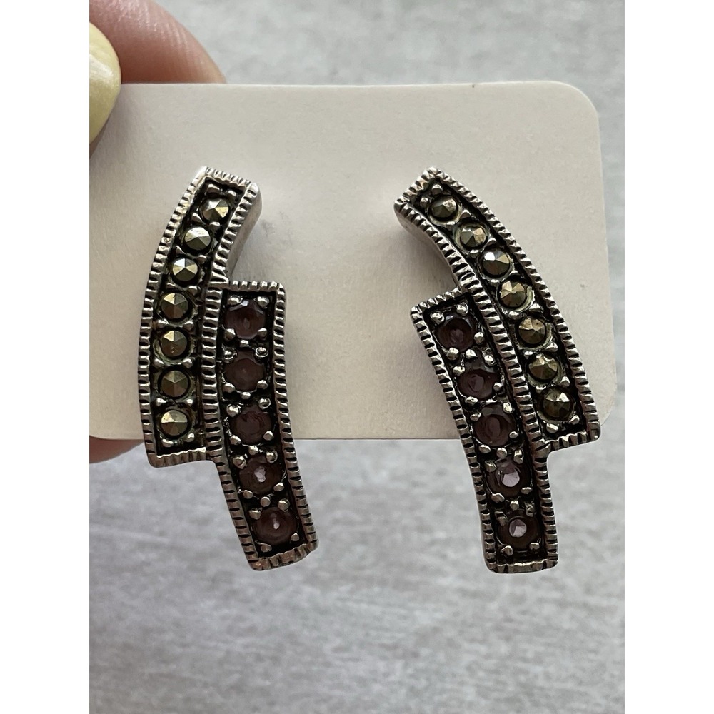 vintage 925 sterling silver earrings Marcasite & Gemstone Estate Jewelry